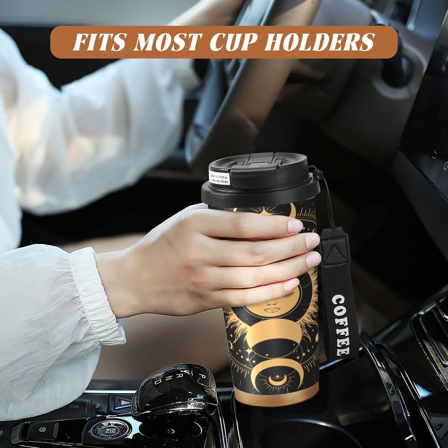 Insulated Coffee Mug,Sun & Moon With Stars Celestial Arts Double Wall Vacuum Cup With Straw & Leak Proof Lidd,Stainless Steel Tumbler Cup For Travel Party Office Camping Houses
