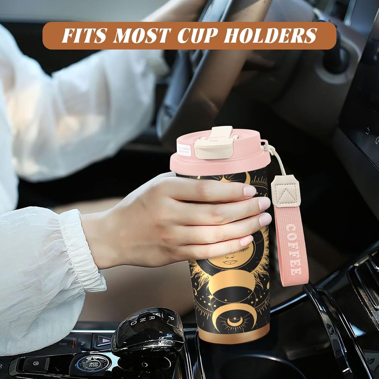 Insulated Coffee Mug,Sun & Moon With Stars Celestial Arts Double Wall Vacuum Cup With Straw & Leak Proof Lidd,Stainless Steel Tumbler Cup For Travel Party Office Camping Houses
