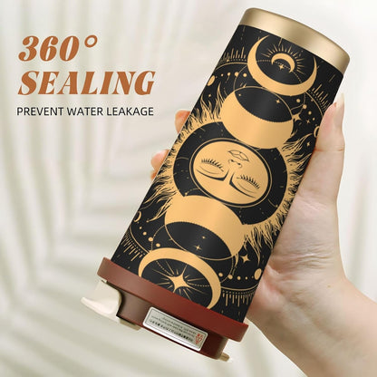 Insulated Coffee Mug,Sun & Moon With Stars Celestial Arts Double Wall Vacuum Cup With Straw & Leak Proof Lidd,Stainless Steel Tumbler Cup For Travel Party Office Camping Houses