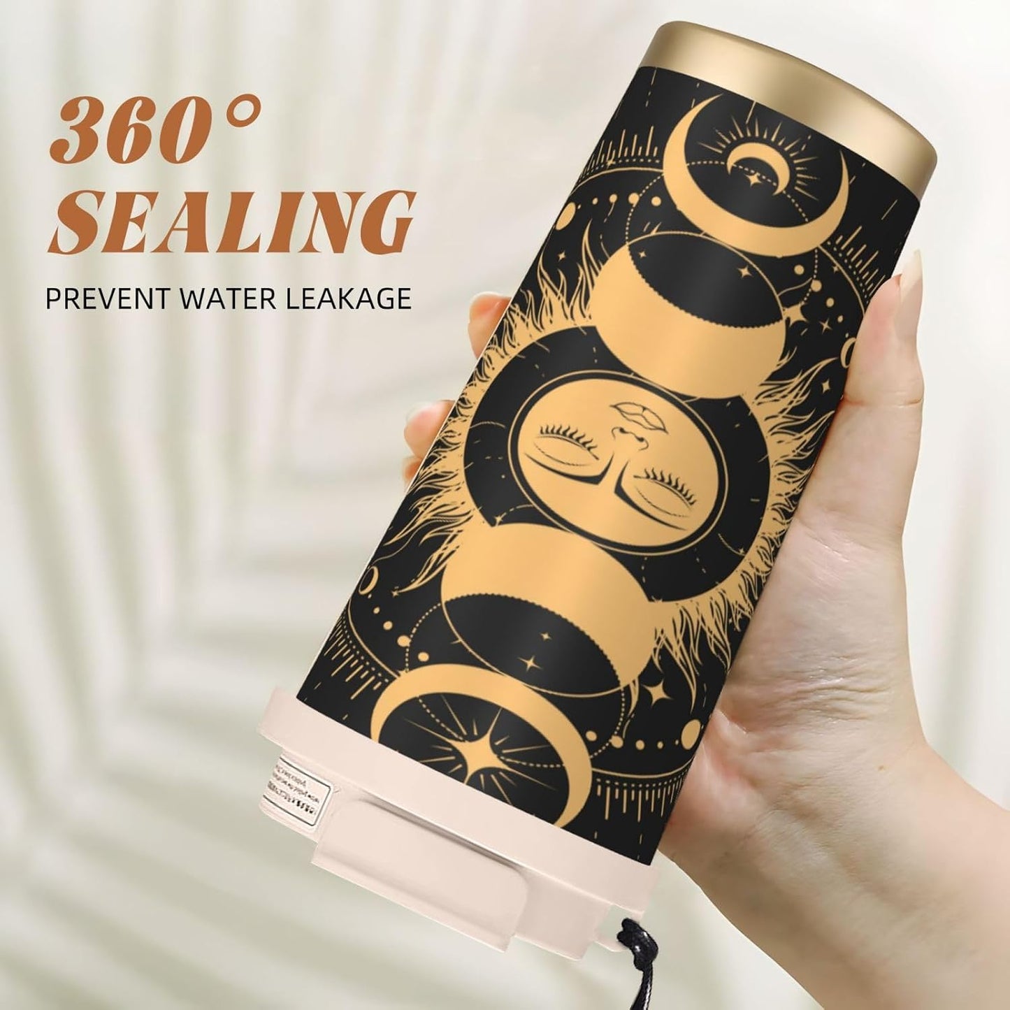 Insulated Coffee Mug,Sun & Moon With Stars Celestial Arts Double Wall Vacuum Cup With Straw & Leak Proof Lidd,Stainless Steel Tumbler Cup For Travel Party Office Camping Houses