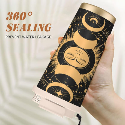 Insulated Coffee Mug,Sun & Moon With Stars Celestial Arts Double Wall Vacuum Cup With Straw & Leak Proof Lidd,Stainless Steel Tumbler Cup For Travel Party Office Camping Houses