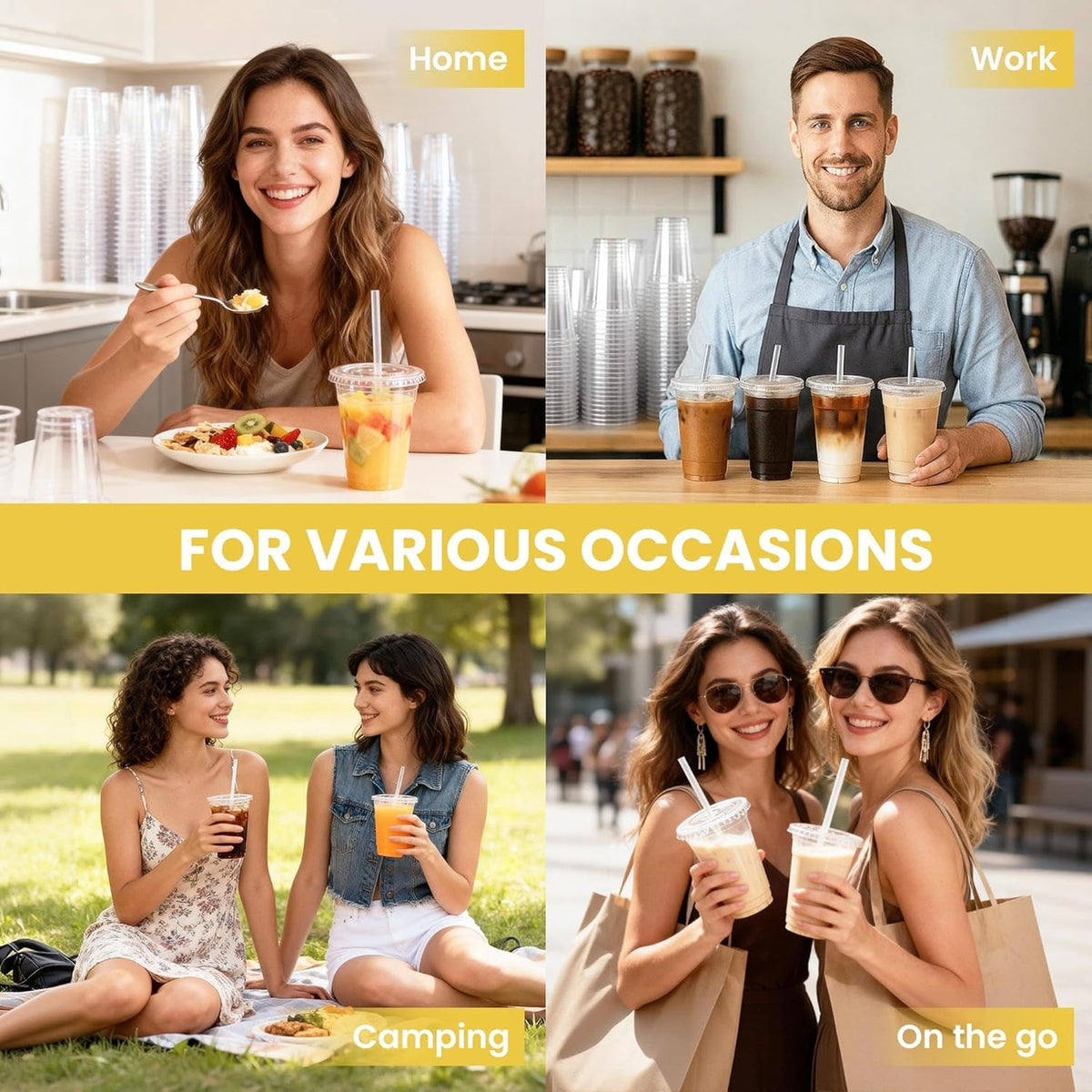 100 Pack 16 oz Plastic Cups with Lids and Straws, Clear Disposable Plastic Cups, Heavy Duty Iced Coffee Cups with Leak-Resistant Lids, Cold Drink Cups for Smoothies, Juice, Soda & Party To Go