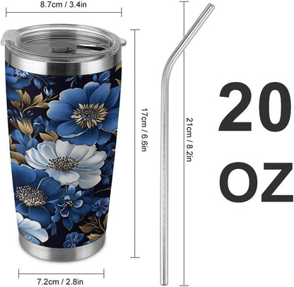 Butterflies Bees Pink Purple White Flowers 20 Oz Insulated Tumbler with Lid And Straw, Double Silver Rim Stainless Steel Travel Coffee Mug, Vacuum Leakproof Cup for Car, Office & Camping