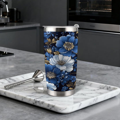 Butterflies Bees Pink Purple White Flowers 20 Oz Insulated Tumbler with Lid And Straw, Double Silver Rim Stainless Steel Travel Coffee Mug, Vacuum Leakproof Cup for Car, Office & Camping