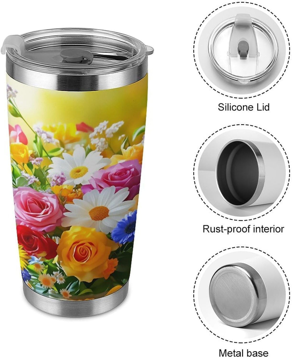 Butterflies Bees Pink Purple White Flowers 20 Oz Insulated Tumbler with Lid And Straw, Double Silver Rim Stainless Steel Travel Coffee Mug, Vacuum Leakproof Cup for Car, Office & Camping