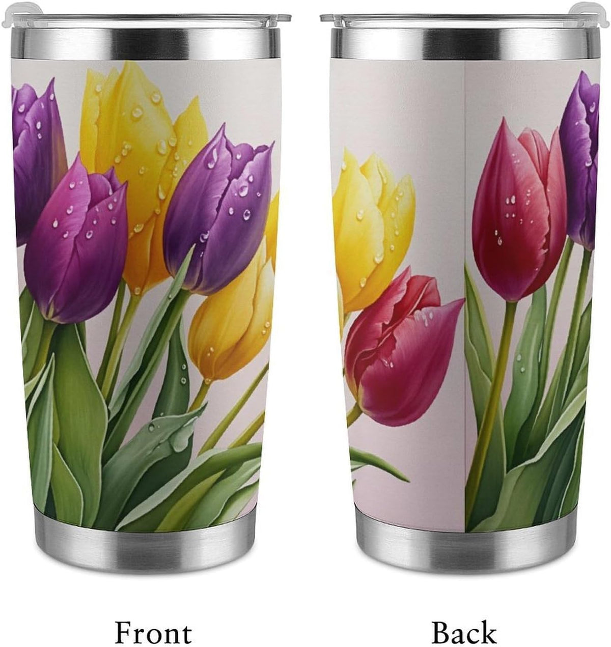 Butterflies Bees Pink Purple White Flowers 20 Oz Insulated Tumbler with Lid And Straw, Double Silver Rim Stainless Steel Travel Coffee Mug, Vacuum Leakproof Cup for Car, Office & Camping