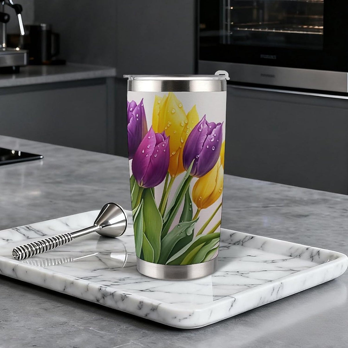 Butterflies Bees Pink Purple White Flowers 20 Oz Insulated Tumbler with Lid And Straw, Double Silver Rim Stainless Steel Travel Coffee Mug, Vacuum Leakproof Cup for Car, Office & Camping