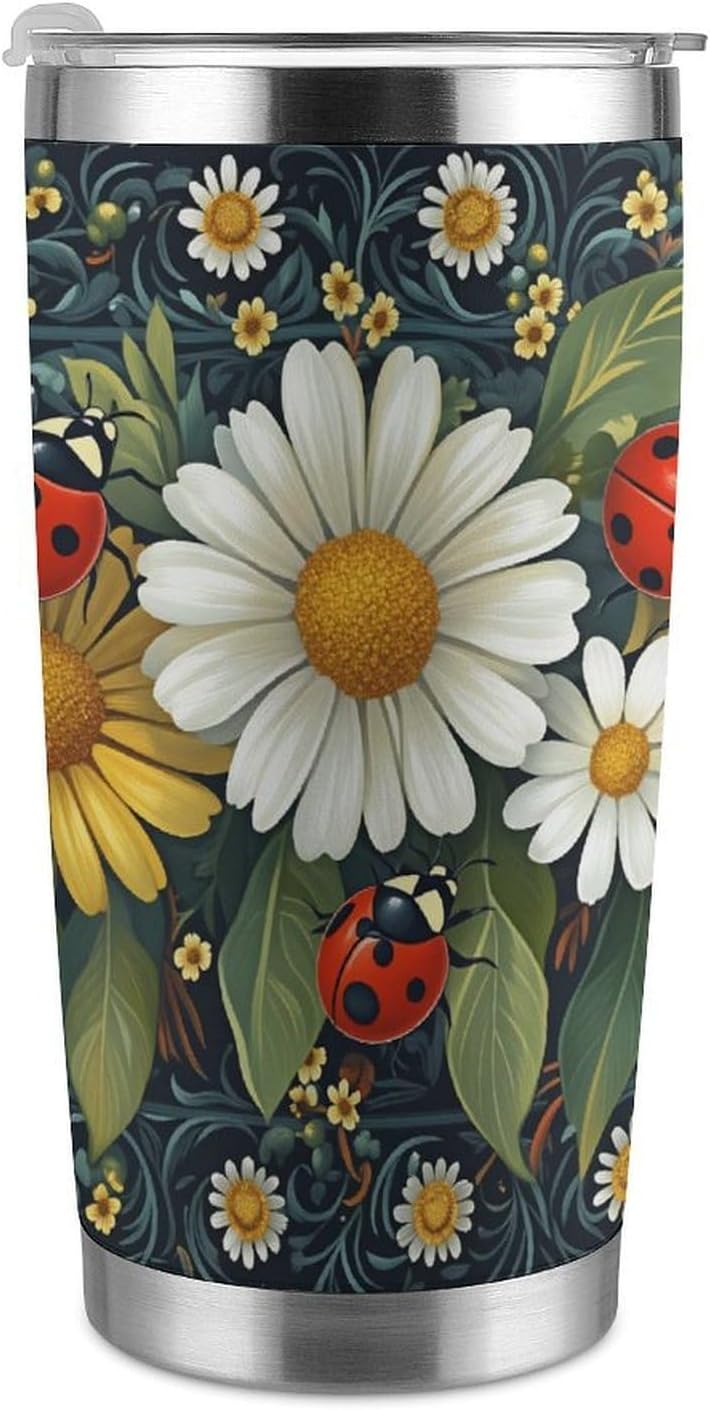 Butterflies Bees Pink Purple White Flowers 20 Oz Insulated Tumbler with Lid And Straw, Double Silver Rim Stainless Steel Travel Coffee Mug, Vacuum Leakproof Cup for Car, Office & Camping