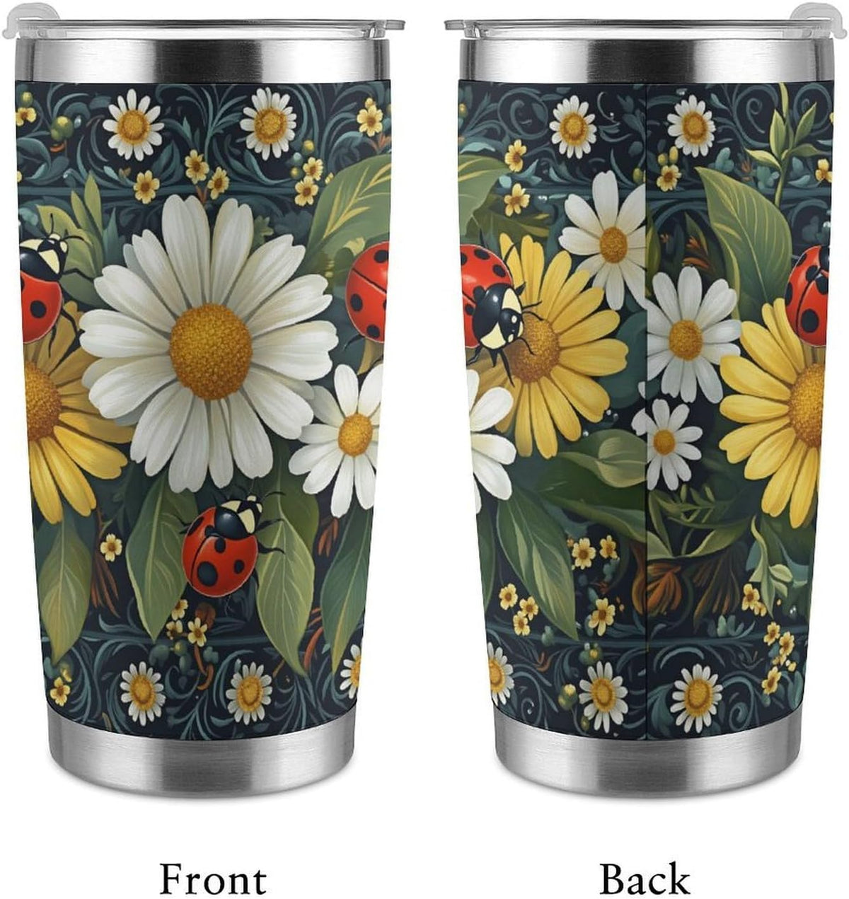 Butterflies Bees Pink Purple White Flowers 20 Oz Insulated Tumbler with Lid And Straw, Double Silver Rim Stainless Steel Travel Coffee Mug, Vacuum Leakproof Cup for Car, Office & Camping
