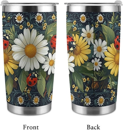 Butterflies Bees Pink Purple White Flowers 20 Oz Insulated Tumbler with Lid And Straw, Double Silver Rim Stainless Steel Travel Coffee Mug, Vacuum Leakproof Cup for Car, Office & Camping