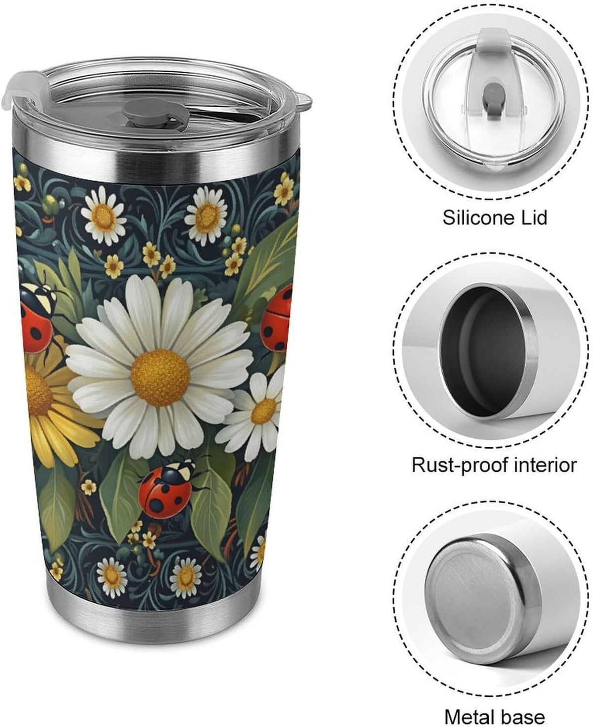 Butterflies Bees Pink Purple White Flowers 20 Oz Insulated Tumbler with Lid And Straw, Double Silver Rim Stainless Steel Travel Coffee Mug, Vacuum Leakproof Cup for Car, Office & Camping