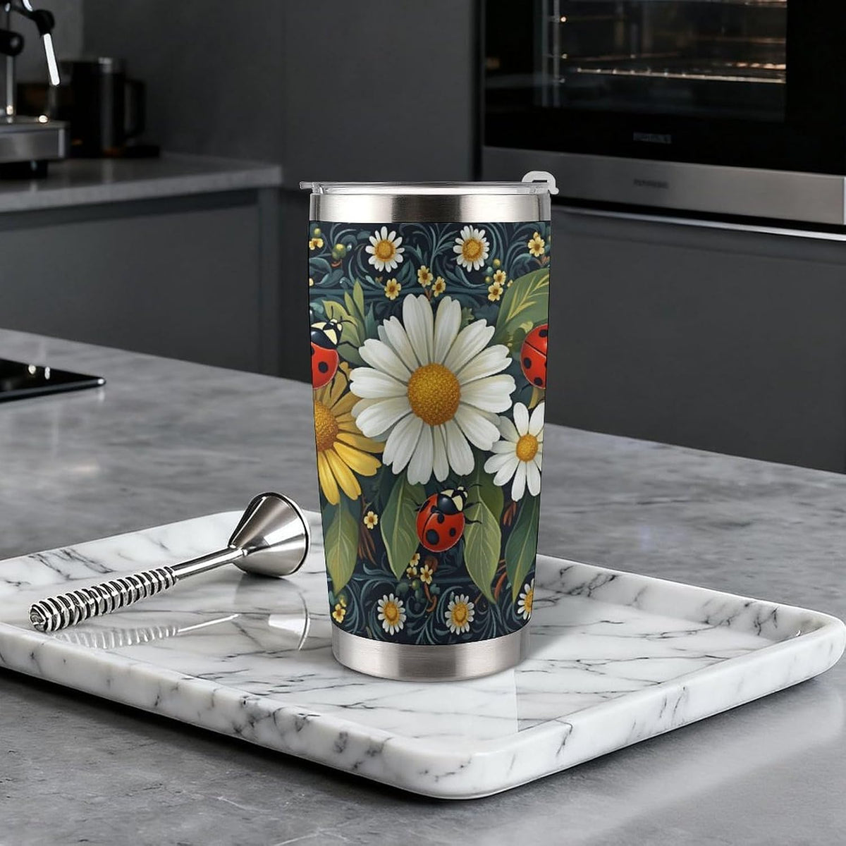 Butterflies Bees Pink Purple White Flowers 20 Oz Insulated Tumbler with Lid And Straw, Double Silver Rim Stainless Steel Travel Coffee Mug, Vacuum Leakproof Cup for Car, Office & Camping