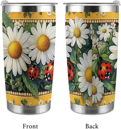 Butterflies Bees Pink Purple White Flowers 20 Oz Insulated Tumbler with Lid And Straw, Double Silver Rim Stainless Steel Travel Coffee Mug, Vacuum Leakproof Cup for Car, Office & Camping