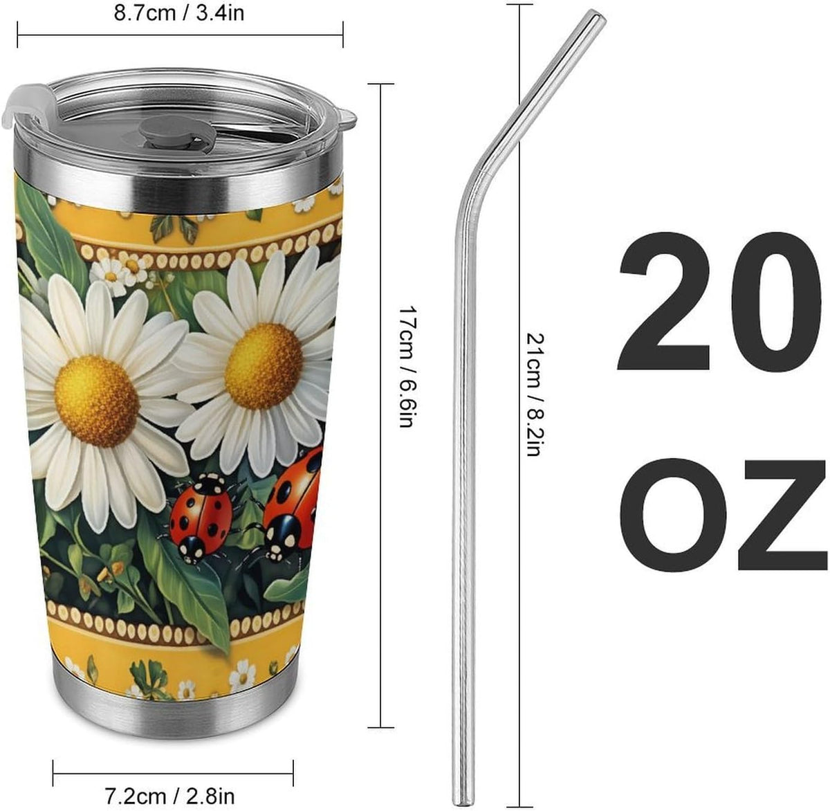 Butterflies Bees Pink Purple White Flowers 20 Oz Insulated Tumbler with Lid And Straw, Double Silver Rim Stainless Steel Travel Coffee Mug, Vacuum Leakproof Cup for Car, Office & Camping