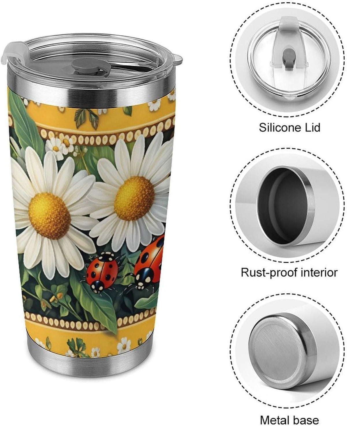 Butterflies Bees Pink Purple White Flowers 20 Oz Insulated Tumbler with Lid And Straw, Double Silver Rim Stainless Steel Travel Coffee Mug, Vacuum Leakproof Cup for Car, Office & Camping