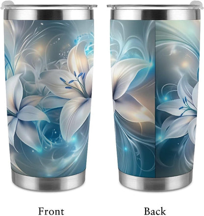 Butterflies Bees Pink Purple White Flowers 20 Oz Insulated Tumbler with Lid And Straw, Double Silver Rim Stainless Steel Travel Coffee Mug, Vacuum Leakproof Cup for Car, Office & Camping