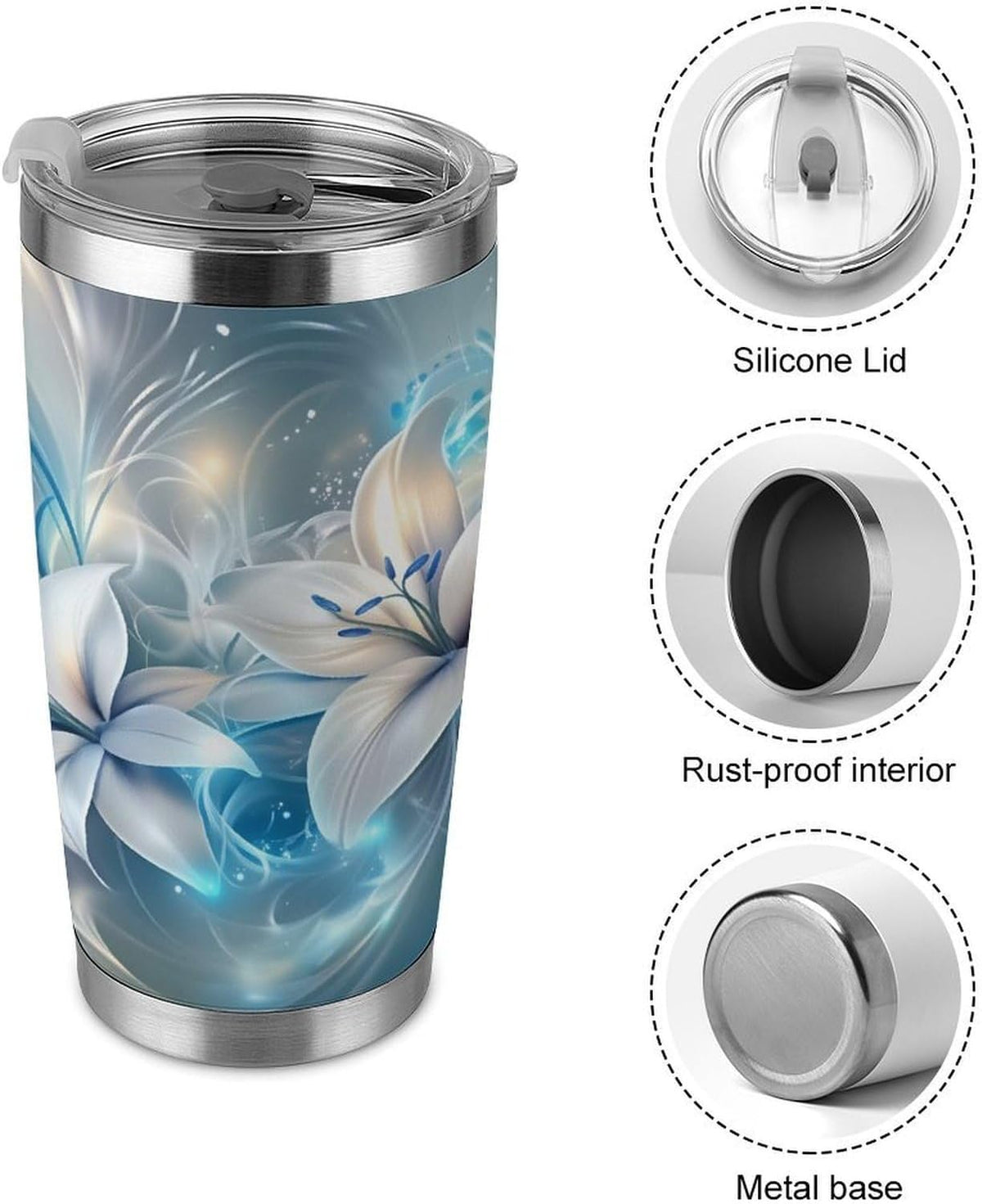 Butterflies Bees Pink Purple White Flowers 20 Oz Insulated Tumbler with Lid And Straw, Double Silver Rim Stainless Steel Travel Coffee Mug, Vacuum Leakproof Cup for Car, Office & Camping