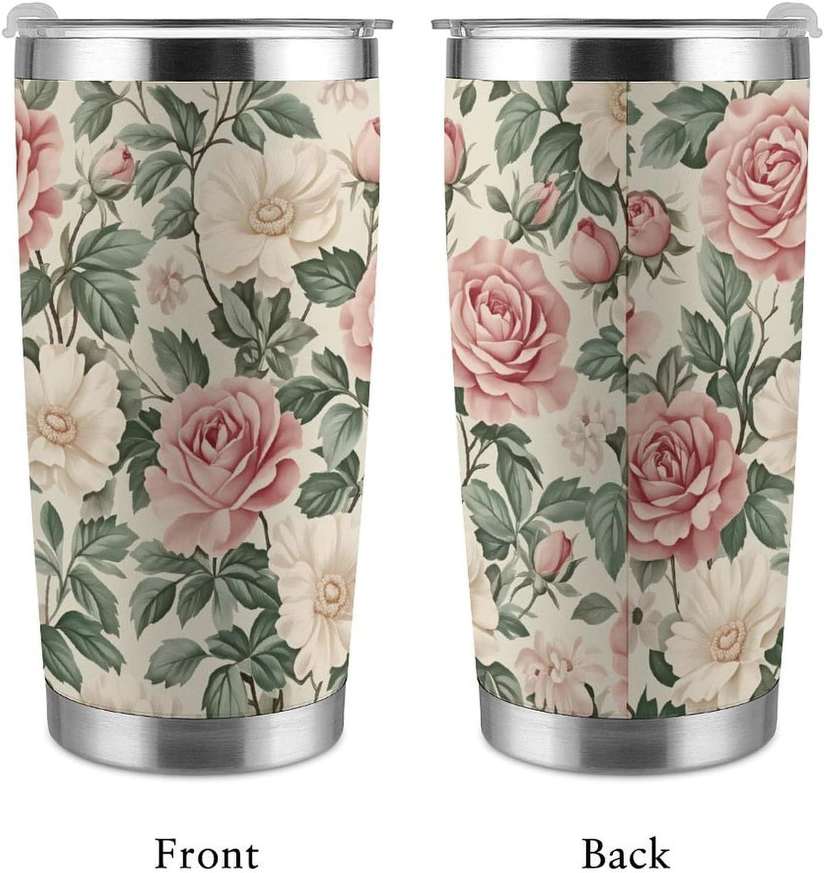 Butterflies Bees Pink Purple White Flowers 20 Oz Insulated Tumbler with Lid And Straw, Double Silver Rim Stainless Steel Travel Coffee Mug, Vacuum Leakproof Cup for Car, Office & Camping