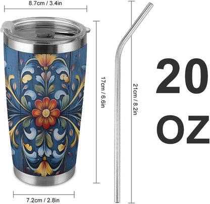 Butterflies Bees Pink Purple White Flowers 20 Oz Insulated Tumbler with Lid And Straw, Double Silver Rim Stainless Steel Travel Coffee Mug, Vacuum Leakproof Cup for Car, Office & Camping