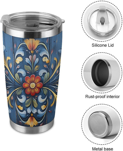 Butterflies Bees Pink Purple White Flowers 20 Oz Insulated Tumbler with Lid And Straw, Double Silver Rim Stainless Steel Travel Coffee Mug, Vacuum Leakproof Cup for Car, Office & Camping