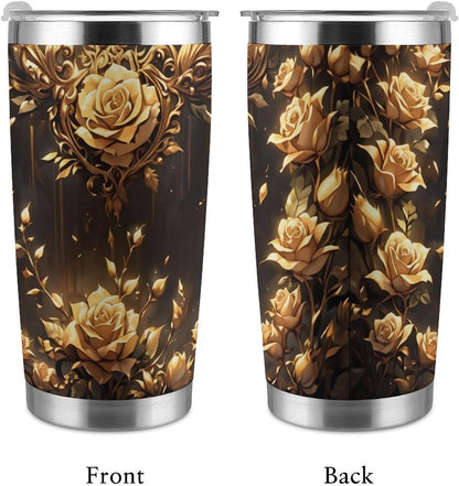 Butterflies Bees Pink Purple White Flowers 20 Oz Insulated Tumbler with Lid And Straw, Double Silver Rim Stainless Steel Travel Coffee Mug, Vacuum Leakproof Cup for Car, Office & Camping