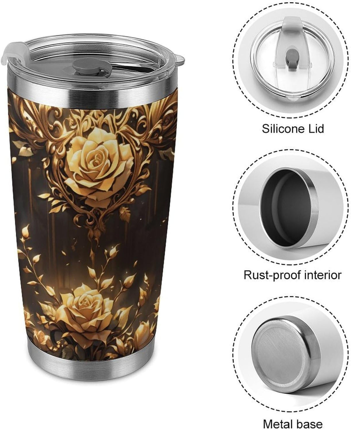 Butterflies Bees Pink Purple White Flowers 20 Oz Insulated Tumbler with Lid And Straw, Double Silver Rim Stainless Steel Travel Coffee Mug, Vacuum Leakproof Cup for Car, Office & Camping