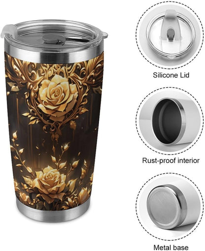 Butterflies Bees Pink Purple White Flowers 20 Oz Insulated Tumbler with Lid And Straw, Double Silver Rim Stainless Steel Travel Coffee Mug, Vacuum Leakproof Cup for Car, Office & Camping