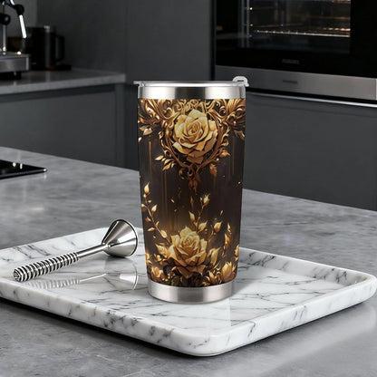 Butterflies Bees Pink Purple White Flowers 20 Oz Insulated Tumbler with Lid And Straw, Double Silver Rim Stainless Steel Travel Coffee Mug, Vacuum Leakproof Cup for Car, Office & Camping