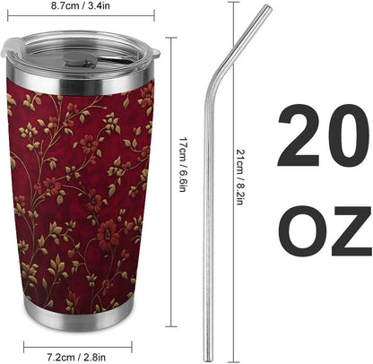 Butterflies Bees Pink Purple White Flowers 20 Oz Insulated Tumbler with Lid And Straw, Double Silver Rim Stainless Steel Travel Coffee Mug, Vacuum Leakproof Cup for Car, Office & Camping