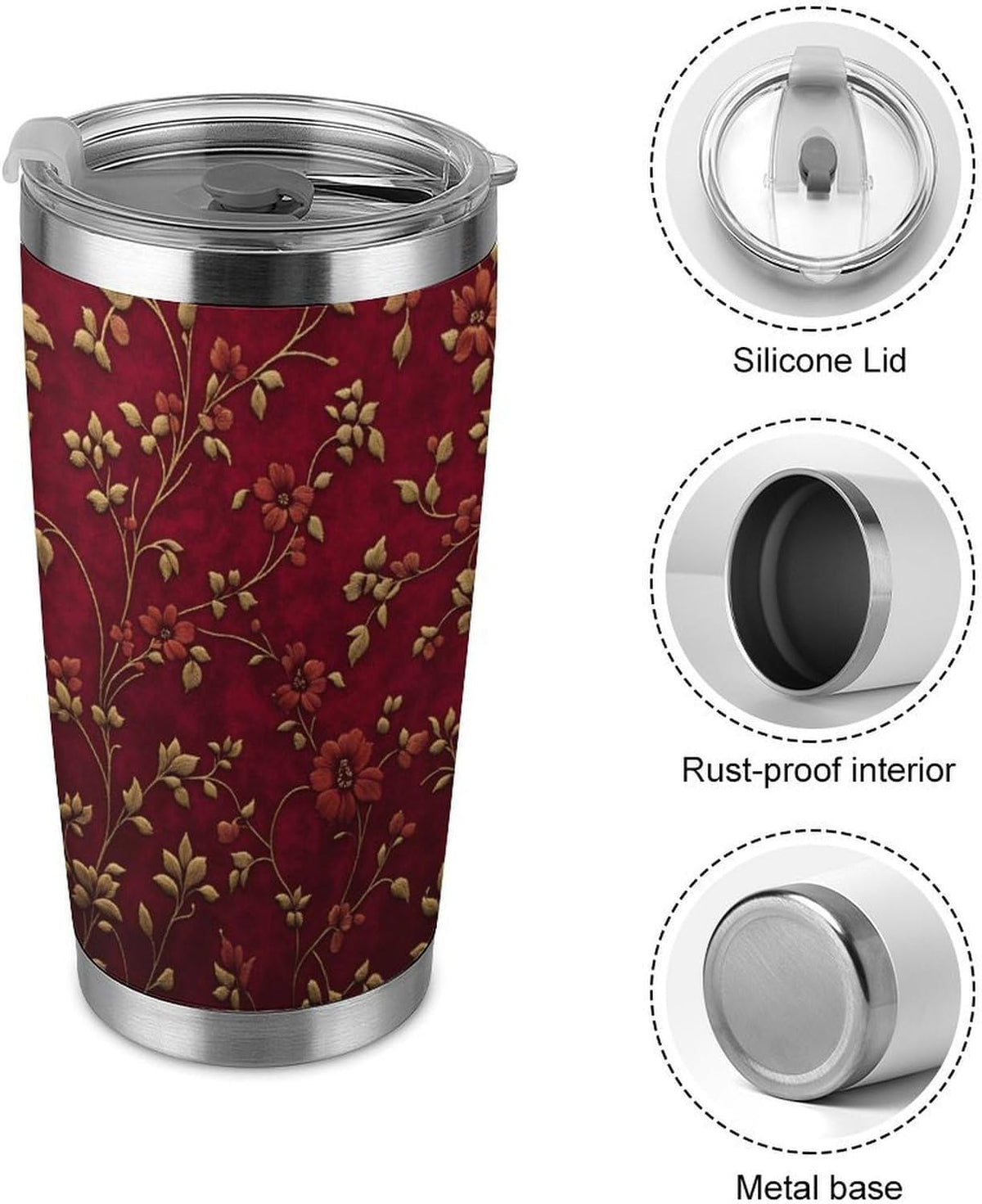 Butterflies Bees Pink Purple White Flowers 20 Oz Insulated Tumbler with Lid And Straw, Double Silver Rim Stainless Steel Travel Coffee Mug, Vacuum Leakproof Cup for Car, Office & Camping