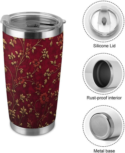 Butterflies Bees Pink Purple White Flowers 20 Oz Insulated Tumbler with Lid And Straw, Double Silver Rim Stainless Steel Travel Coffee Mug, Vacuum Leakproof Cup for Car, Office & Camping
