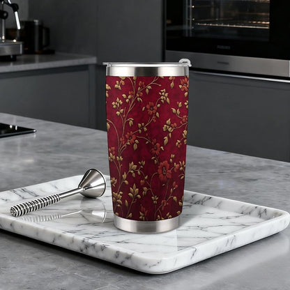 Butterflies Bees Pink Purple White Flowers 20 Oz Insulated Tumbler with Lid And Straw, Double Silver Rim Stainless Steel Travel Coffee Mug, Vacuum Leakproof Cup for Car, Office & Camping