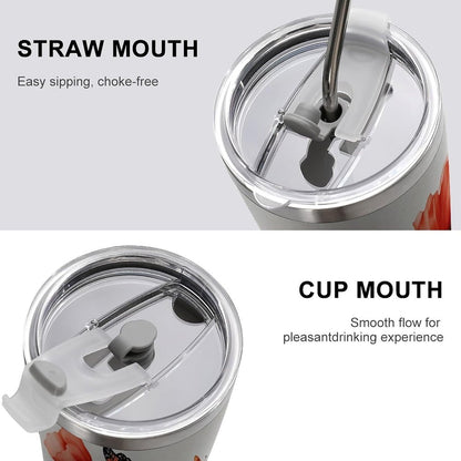 Butterflies Bees Pink Purple White Flowers 20 Oz Insulated Tumbler with Lid And Straw, Double Silver Rim Stainless Steel Travel Coffee Mug, Vacuum Leakproof Cup for Car, Office & Camping