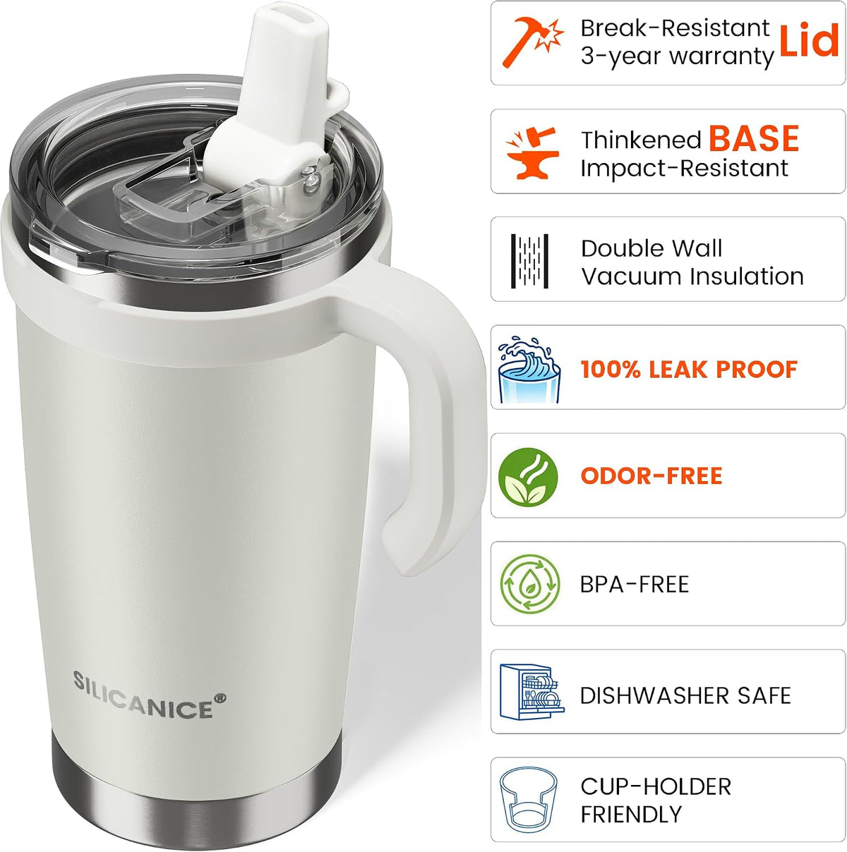 For Iced Coffee & Smoothies – Never Drink from a Moldy Lid Again: 20oz Hygienic Tumbler, 100% Leakproof Lid & Removable Foldable Spout. Reinforced Base, Fits Cup Holders - Cream