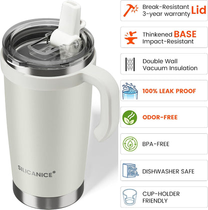 For Iced Coffee & Smoothies – Never Drink from a Moldy Lid Again: 20oz Hygienic Tumbler, 100% Leakproof Lid & Removable Foldable Spout. Reinforced Base, Fits Cup Holders - Cream