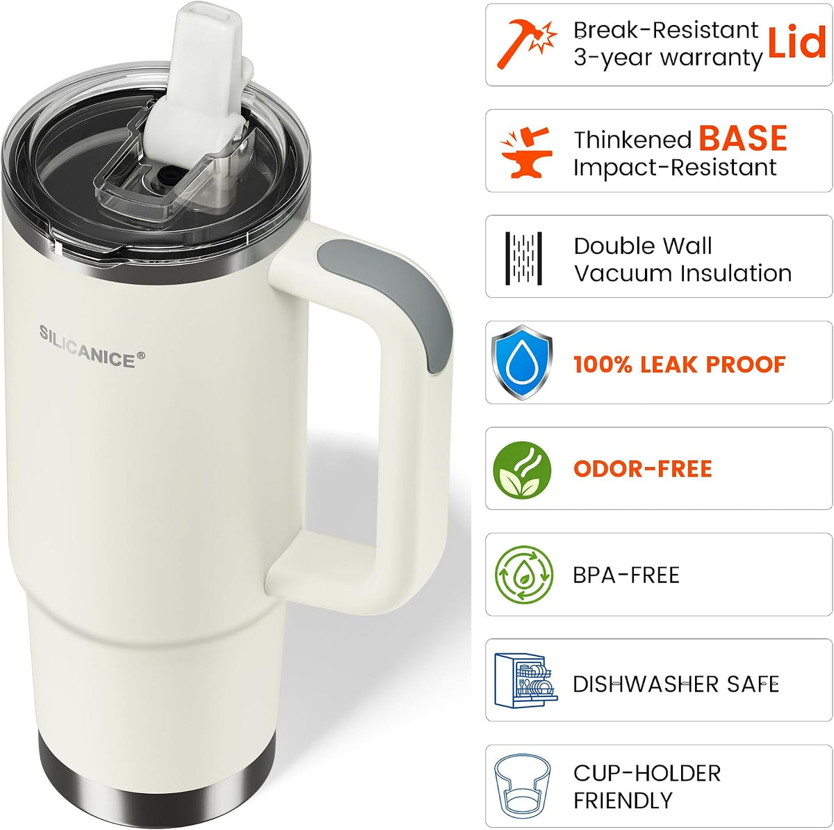 For Iced Coffee & Smoothies – Never Drink from a Moldy Lid Again: 20oz Hygienic Tumbler, 100% Leakproof Lid & Removable Foldable Spout. Reinforced Base, Fits Cup Holders - Cream