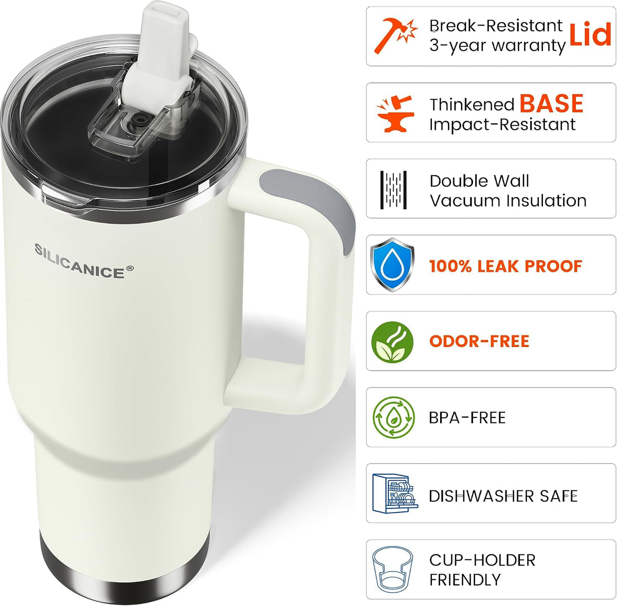 For Iced Coffee & Smoothies – Never Drink from a Moldy Lid Again: 20oz Hygienic Tumbler, 100% Leakproof Lid & Removable Foldable Spout. Reinforced Base, Fits Cup Holders - Cream
