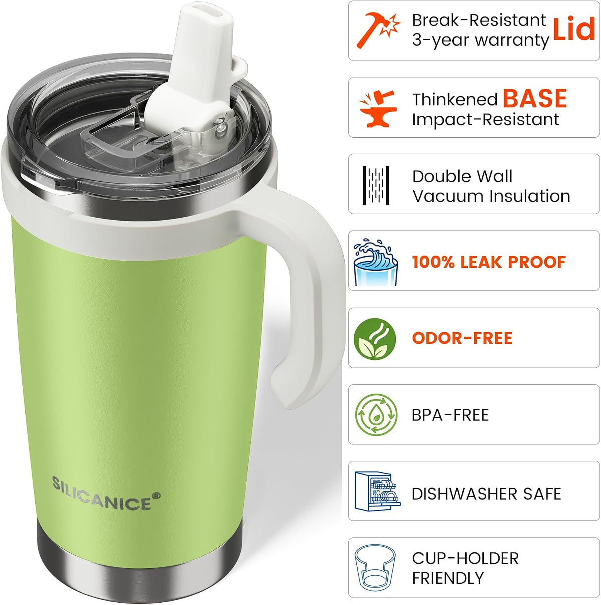 For Iced Coffee & Smoothies – Never Drink from a Moldy Lid Again: 20oz Hygienic Tumbler, 100% Leakproof Lid & Removable Foldable Spout. Reinforced Base, Fits Cup Holders - Cream