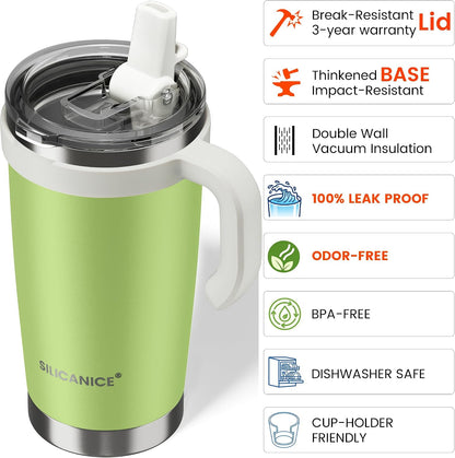 For Iced Coffee & Smoothies – Never Drink from a Moldy Lid Again: 20oz Hygienic Tumbler, 100% Leakproof Lid & Removable Foldable Spout. Reinforced Base, Fits Cup Holders - Cream