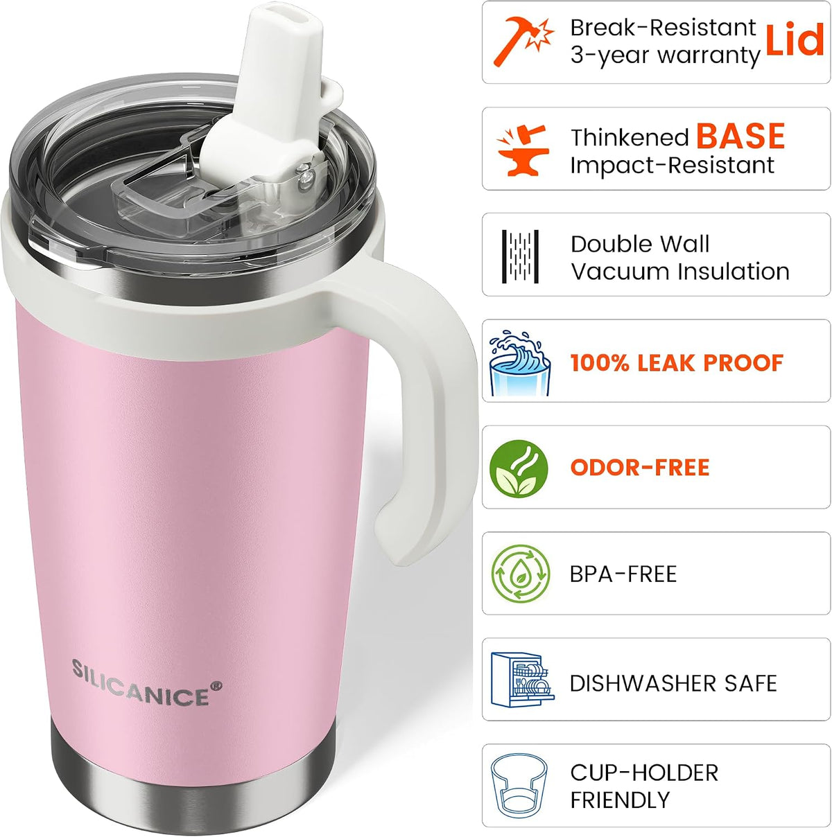 For Iced Coffee & Smoothies – Never Drink from a Moldy Lid Again: 20oz Hygienic Tumbler, 100% Leakproof Lid & Removable Foldable Spout. Reinforced Base, Fits Cup Holders - Cream