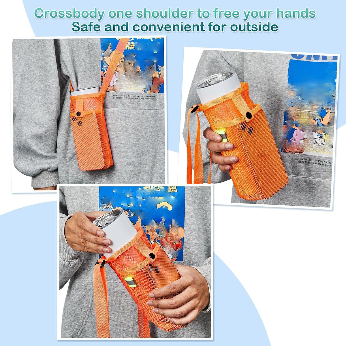 Mesh Water Bottle Holder Sling with Strap