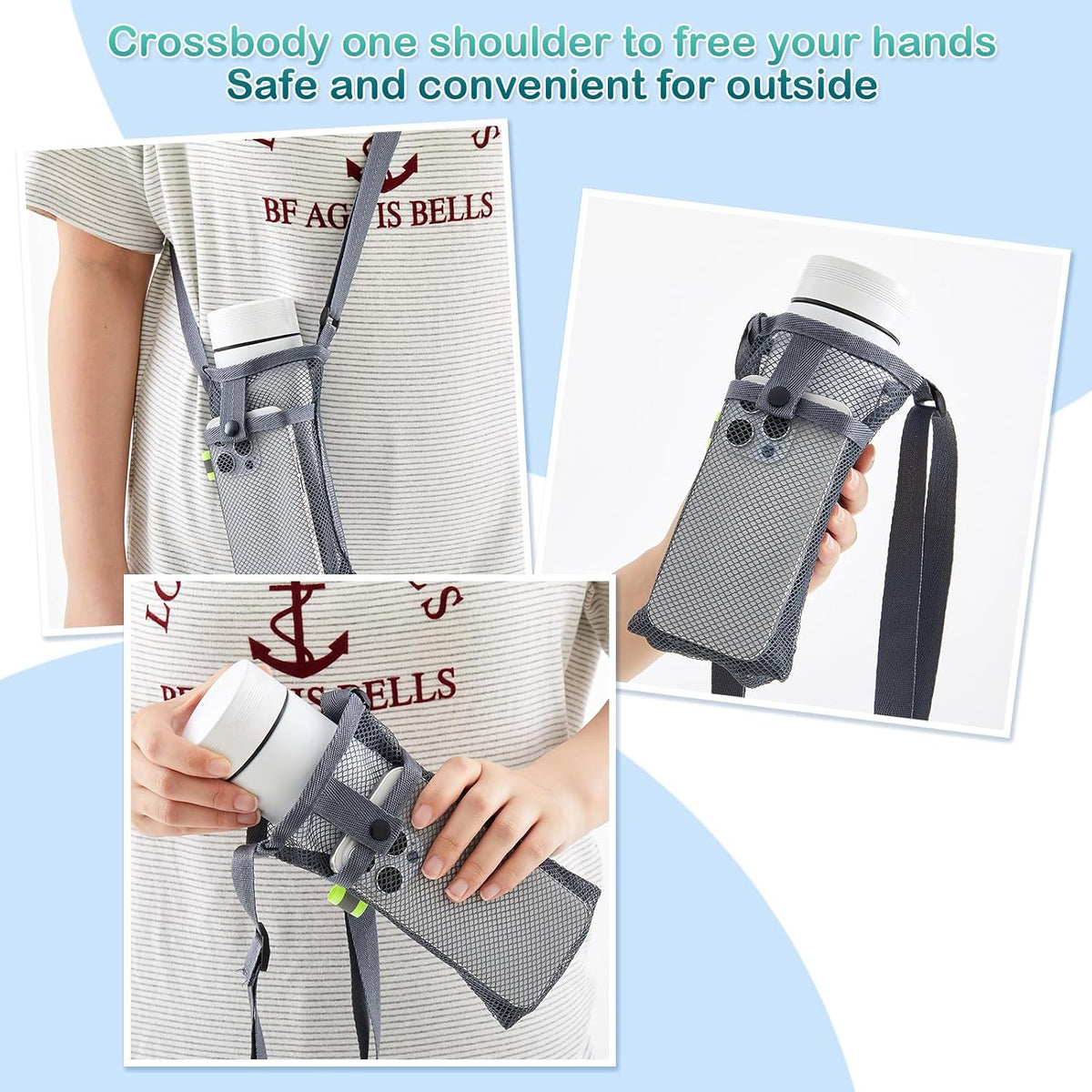 Mesh Water Bottle Holder Sling with Strap