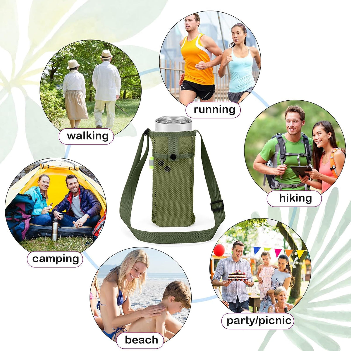 Mesh Water Bottle Holder Sling with Strap
