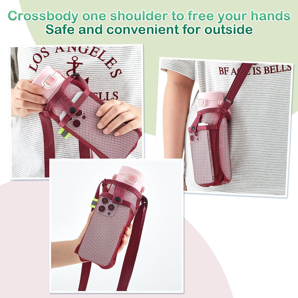 Mesh Water Bottle Holder Sling with Strap
