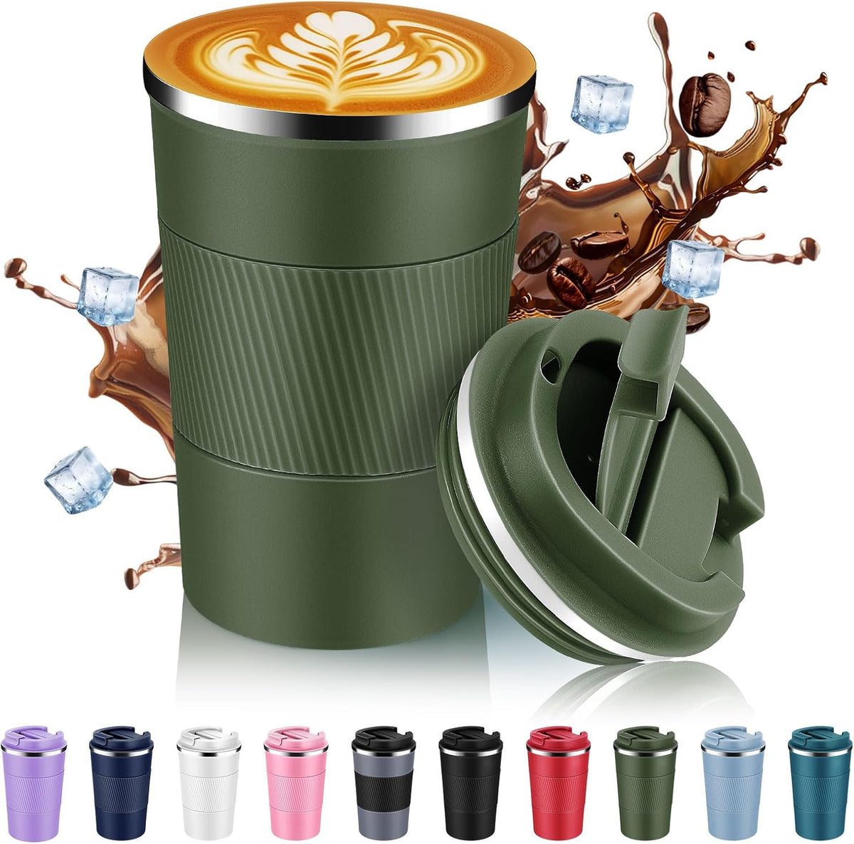 Volhoply 13 oz Stainless Steel Insulated Travel Coffee Mug with Fip Lid,Reusable Double Wall Vacuum Metal Coffee Cup,Portable to Go Leak Proof Cafe Thermal Tumbler for Hot & Cold Drinks(Pink,1)