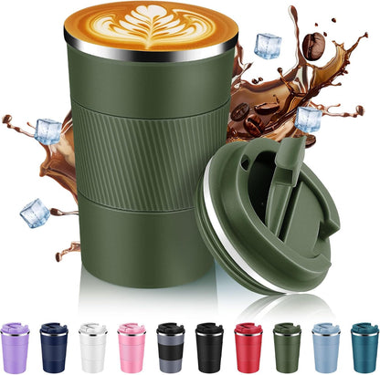 Volhoply 13 oz Stainless Steel Insulated Travel Coffee Mug with Fip Lid,Reusable Double Wall Vacuum Metal Coffee Cup,Portable to Go Leak Proof Cafe Thermal Tumbler for Hot & Cold Drinks(Pink,1)