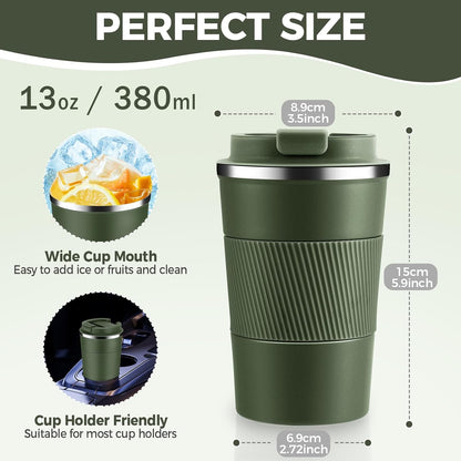 Volhoply 13 oz Stainless Steel Insulated Travel Coffee Mug with Fip Lid,Reusable Double Wall Vacuum Metal Coffee Cup,Portable to Go Leak Proof Cafe Thermal Tumbler for Hot & Cold Drinks(Pink,1)