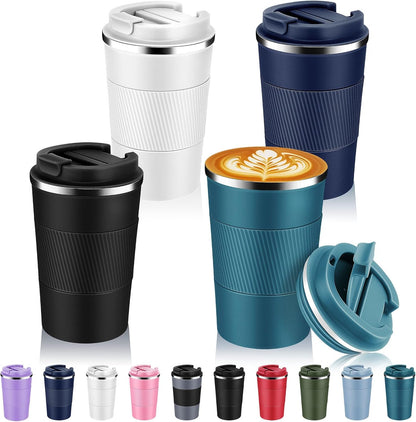 Volhoply 13 oz Stainless Steel Insulated Travel Coffee Mug with Fip Lid,Reusable Double Wall Vacuum Metal Coffee Cup,Portable to Go Leak Proof Cafe Thermal Tumbler for Hot & Cold Drinks(Pink,1)
