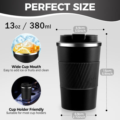 Volhoply 13 oz Stainless Steel Insulated Travel Coffee Mug with Fip Lid,Reusable Double Wall Vacuum Metal Coffee Cup,Portable to Go Leak Proof Cafe Thermal Tumbler for Hot & Cold Drinks(Pink,1)