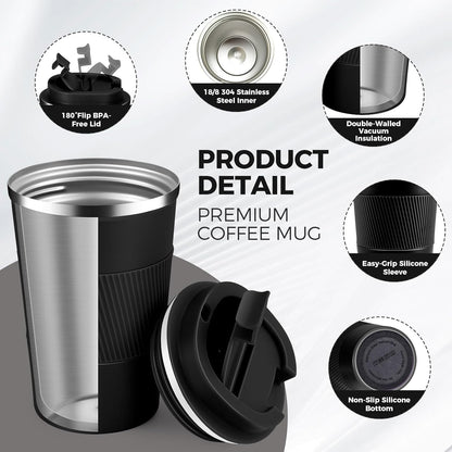 Volhoply 13 oz Stainless Steel Insulated Travel Coffee Mug with Fip Lid,Reusable Double Wall Vacuum Metal Coffee Cup,Portable to Go Leak Proof Cafe Thermal Tumbler for Hot & Cold Drinks(Pink,1)